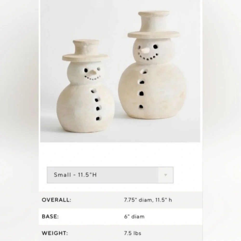 Pottery Barn Terracotta SMALL Holiday Christmas Luminary Snowman NEW IN BOX
